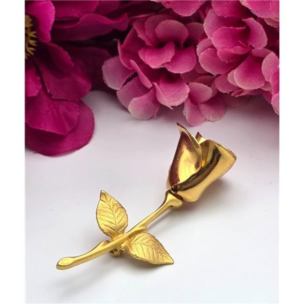 Vintage Gold Plated Rose Flower Brooch Pin Estate 2.5 In Romantic Floral